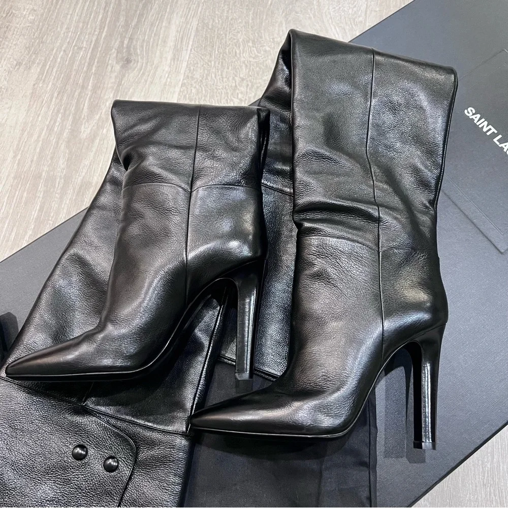YSL Saint Laurent Over the Knee Boots Black - Picture 7 of 16